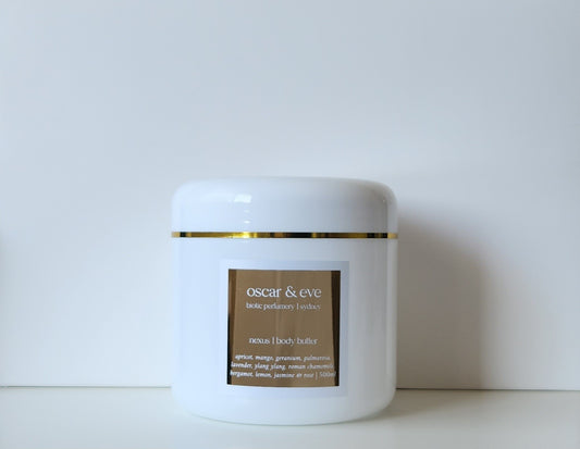 nexus | body butter | geranium, palmarosa, lavender, ylang ylang, roman chamomile, bergamot, lemon, jasmine & rose | 500ml